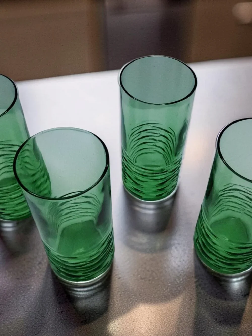 Vintage set of 4 Anchor Hocking sea moss green ribbed 8oz juice glasses